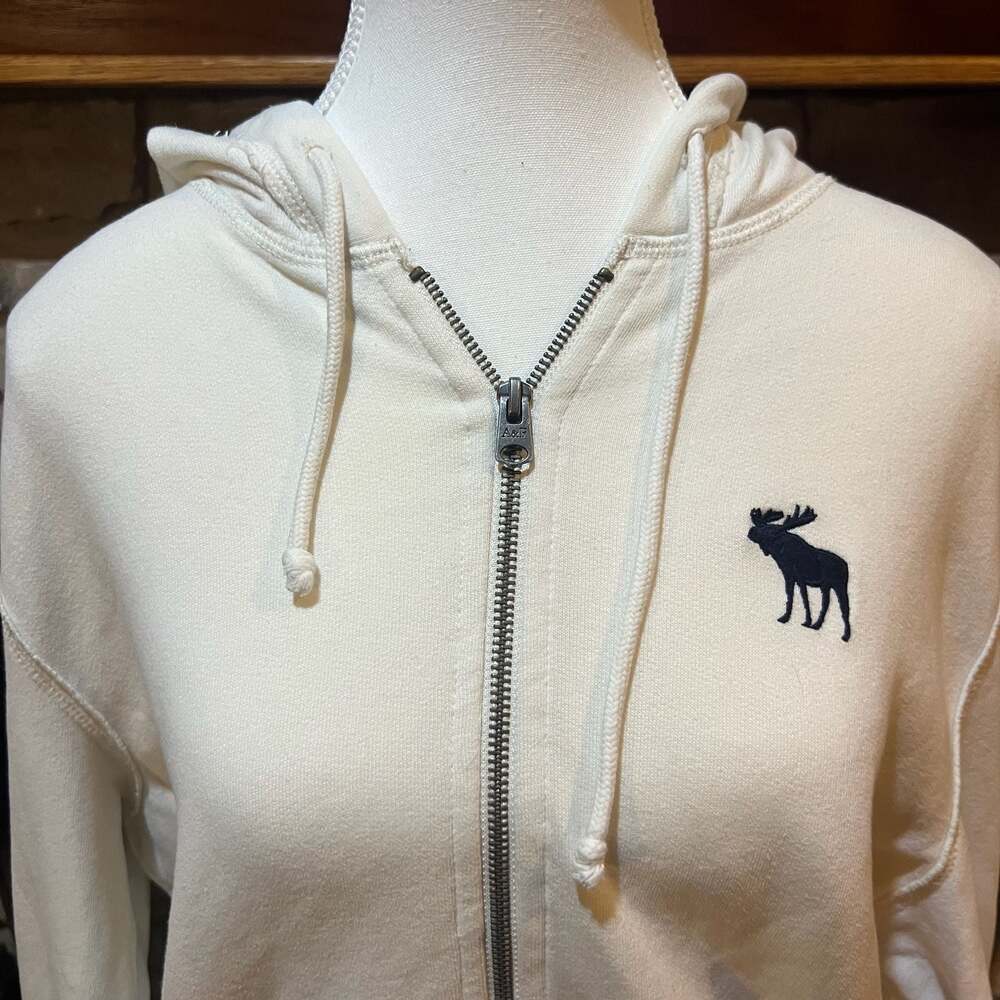 Abercrombie & Fitch Men's White Full-Zip Hoodie - Picture 2 of 7